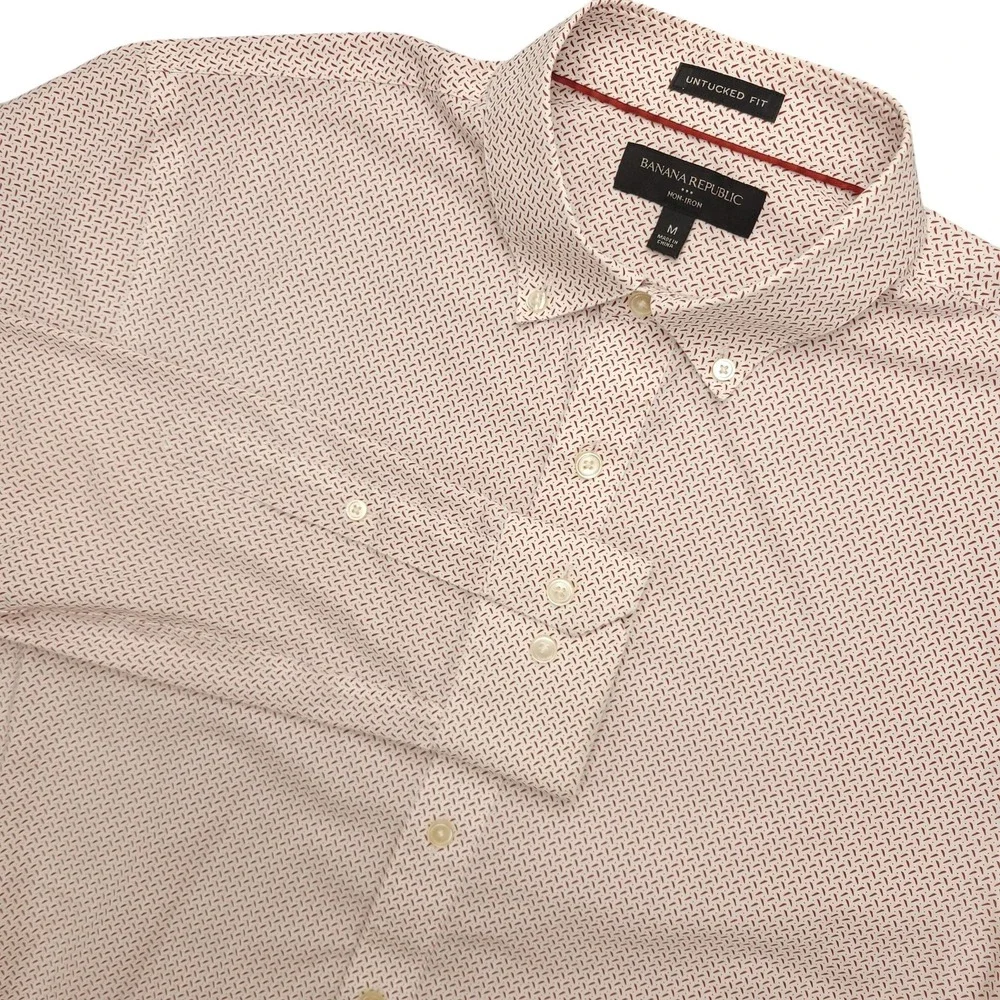 Banana Republic Dress Shirt Mens 15.5 33/34 White Geometric Regular Fit Non Iron